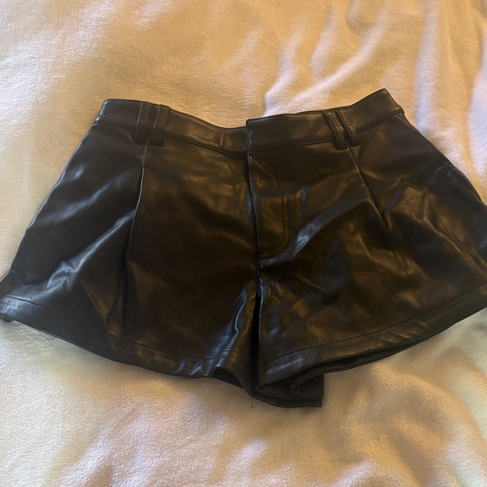We The Free Black High Waist Leather Shorts